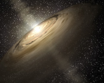 An image provided by NASA/JPL-Caltech shows an artist’s concept of a disk of gas and debris, the building blocks of planets, swirling around a young star. Despite being the same age and having broadly the same basic ingredients, Earth (a biodiverse paradise) and Mars (a cold, irradiated desert) are very different worlds today. That may be, in part, because Earth and Mars had surprisingly different origin stories. (NASA/JPL-Caltech via The New York Times) — NO SALES; FOR EDITORIAL USE ONLY. —