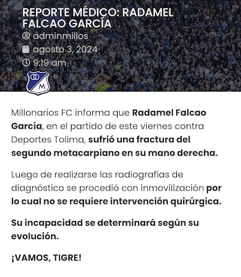 El jugador sufrió un fractura