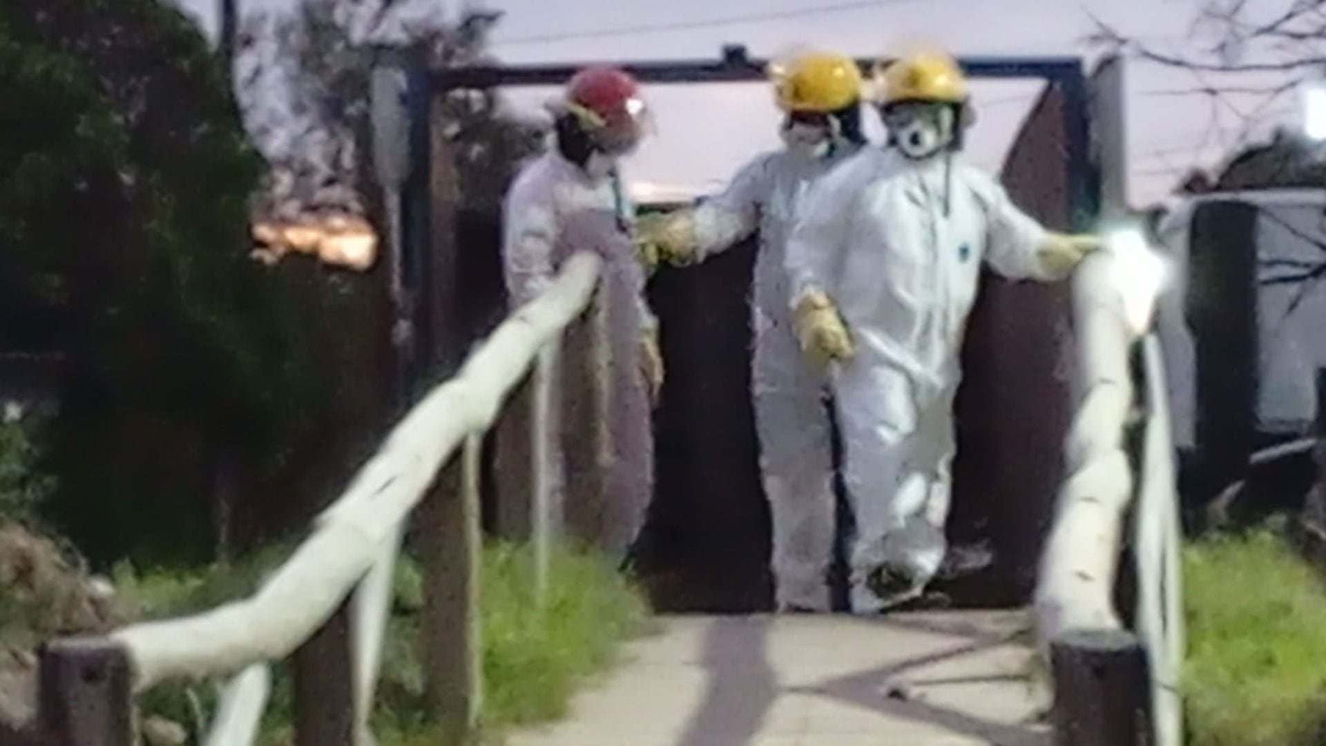 Las autoridades, con trajes de seguridad retiraron los tanques contaminantes