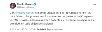Martín Menem anunció en febrero