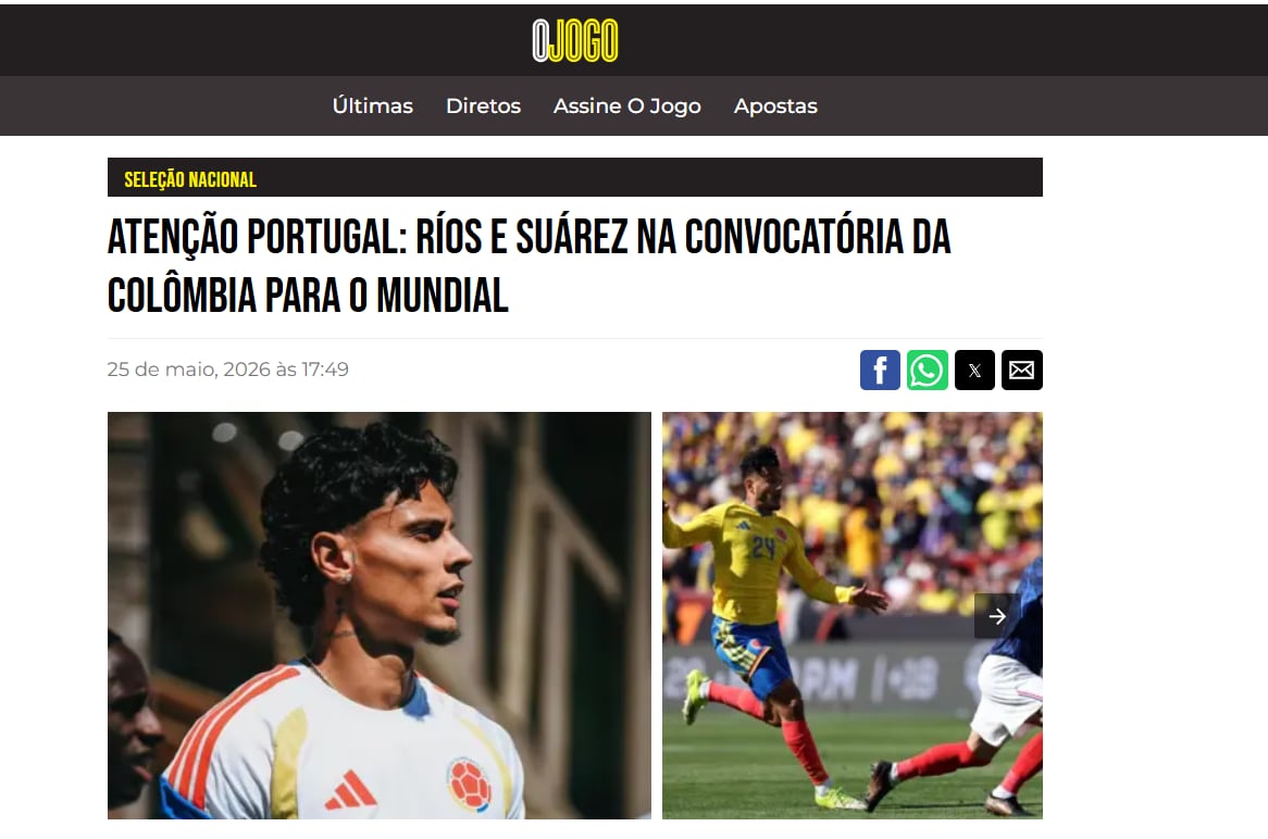 O Jogo sobre la convocatoria de la selección Colombia para la Copa Mundial de la FIFA 2026 - crédito O Jogo
