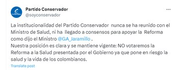 Partido Conservador negó sostener reuniones