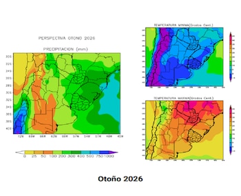 Mapas detallando las perspectivas climáticas para el otoño 2026 en la zona agrícola núcleo de Argentina