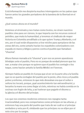 Gustavo Petro volvió a cuestionar los resultados de las elecciones presidenciales - crédito @petrogustavo/X
