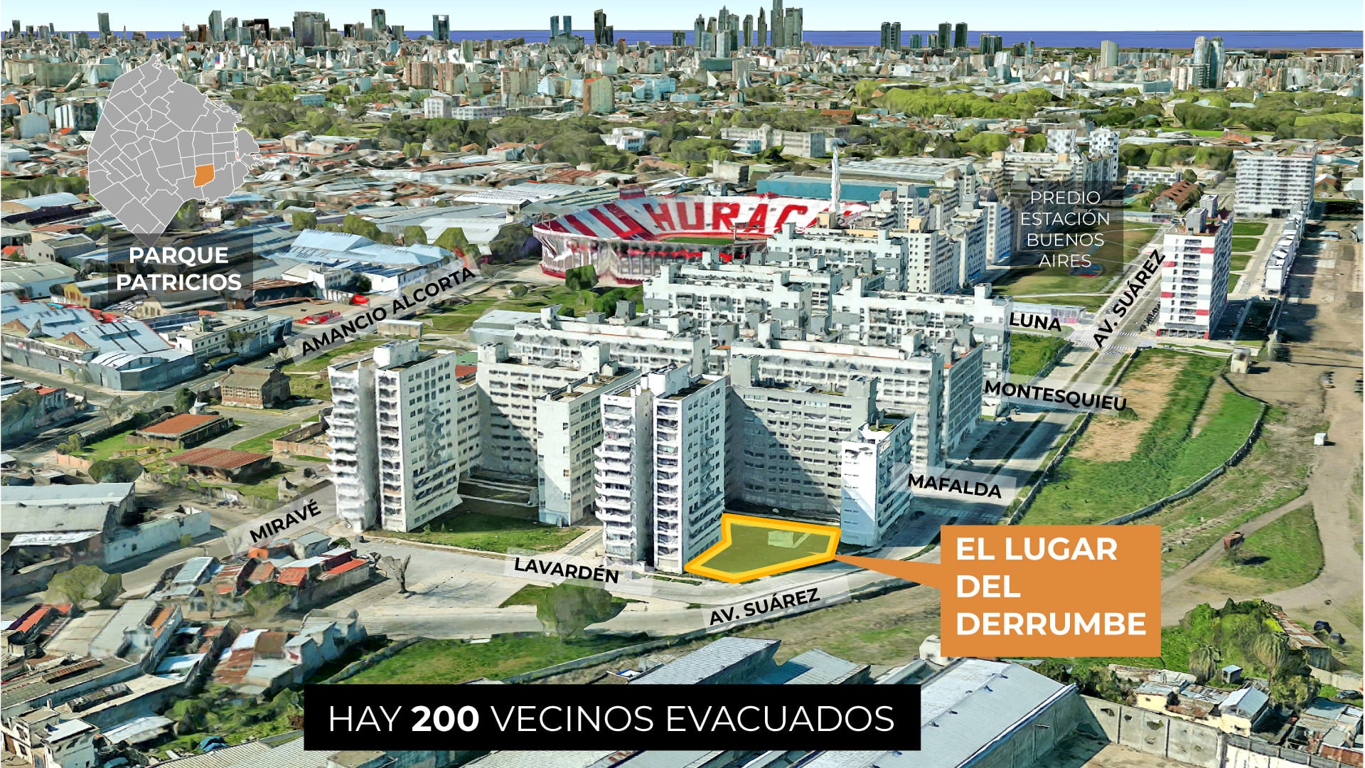 El lugar del derrumbe del edificio del PROCREAR en Parque Patricios