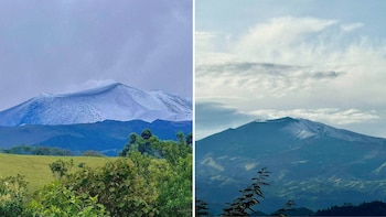 El Volcán Puracé, situado a 4.850 metros de altitud, sorprendió con una cubierta de nieve - crédito @Ramona_Bio/Colombia Oscura/X