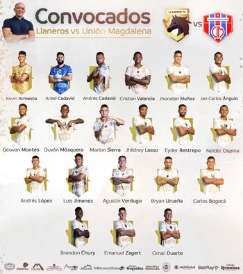 Estos son los futbolistas que tendrá el director técnico Venezolano Pedro de Pablos para la final definitiva en el Torneo BetPlay-crédito @ClubLlanerosFC/X
