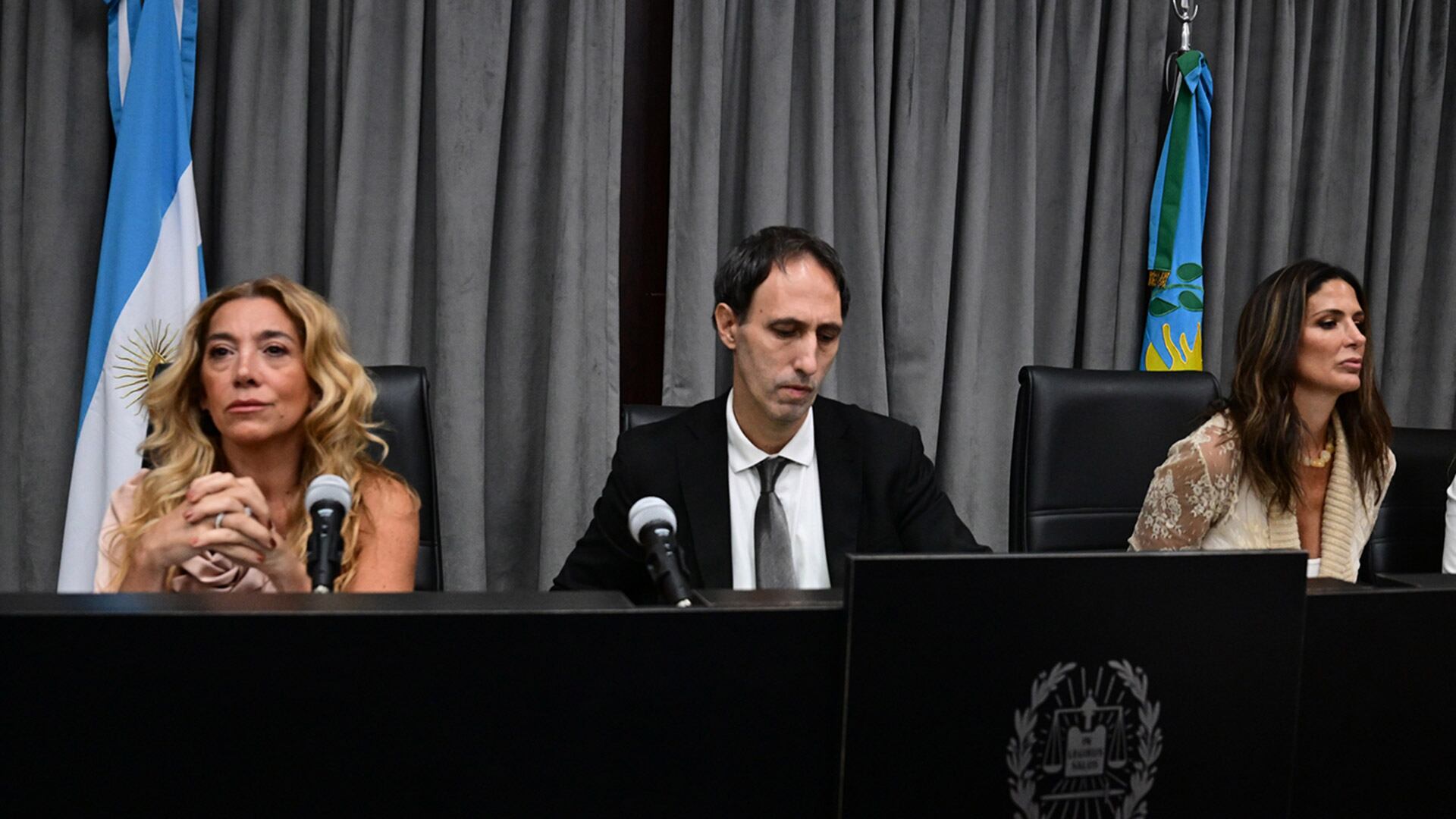 Verónica Di Tomasso, Maximiliano Savarino y Julieta Makintach, integrantes del TOC N°3 de San Isidro a cargo del juicio por Maradona en 2025