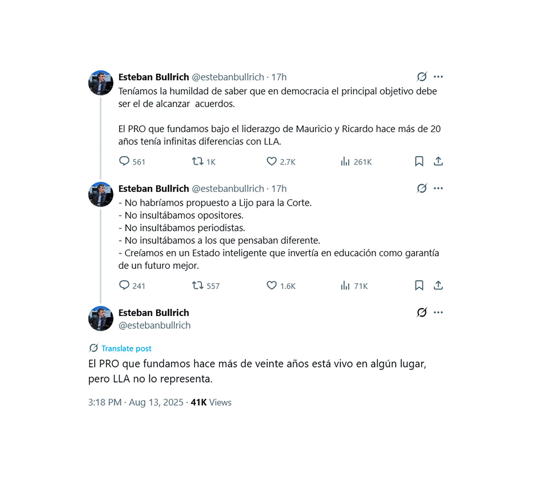 El tuit de Esteban Bullrich