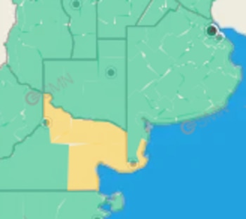 Mapa geográfico da Argentina, com a província de Chubut destacada em amarelo