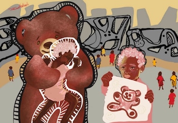 Ilustración de dos niños en el campo de Tawila, Darfur Norte. Tras la caída de El Fasher, más de 400 menores llegaron a la ciudad sin padres ni tutores. (Médicos Sin Fronteras)