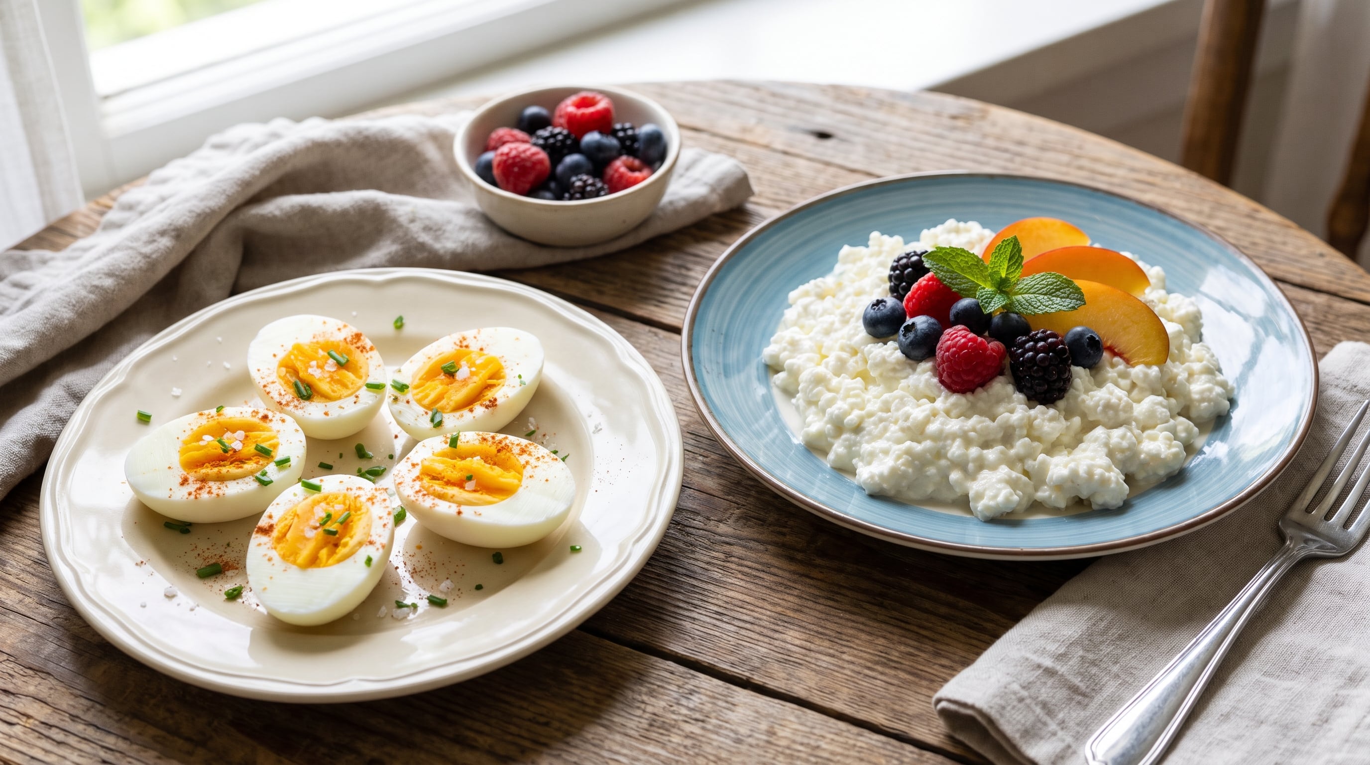 Los huevos duros y el queso cottage aportan proteínas a la dieta diaria (Imagen Ilustrativa Infobae)