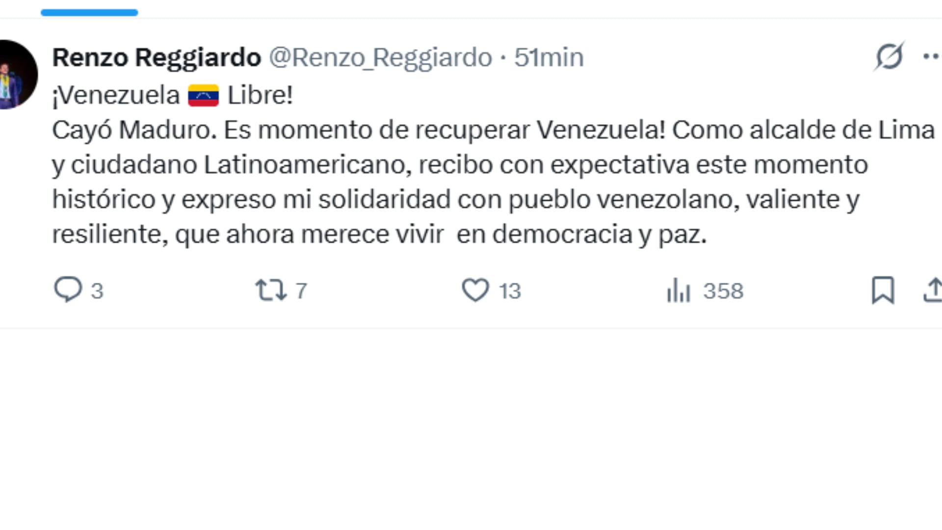 Pronunciamiento de Renzo Reggiardo, alcalde de Lima