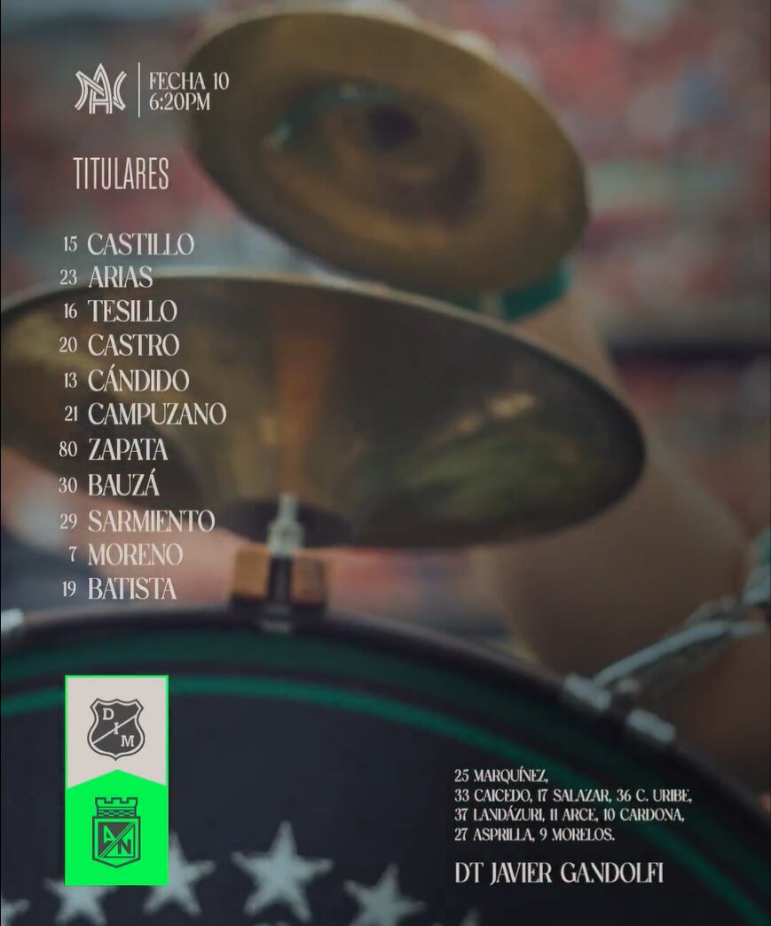 Así formará Nacional contra el Medellín- crédito @nacionaloficial/X