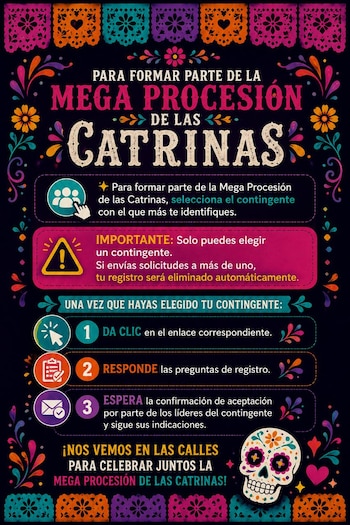 Cada contingente prepara su propia propuesta de vestuario y maquillaje para el desfile. (Foto: Mega Procesión de las Catrinas Sitio Oficial)