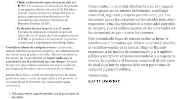 La madre desmintió las afirmaciones del actor sobre un inminente reencuentro sin restricciones, calificándolas de imprecisas y alejadas de la realidad judicial - crédito @kttyop / Instagram