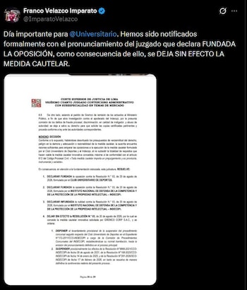 Franco Velazco – Universitario de Deportes – Indecopi - Gremco – Perú – deportes – 15 septiembre