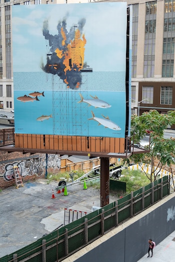 Una valla con ilustraciones de