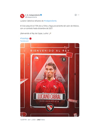 Independiente anunció el fichaje de