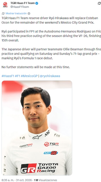 (Comunicado de Haas sobre la salida de Esteban Ocon)