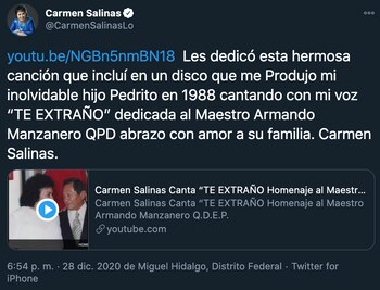 Carmen Salinas compartió sus condolencias