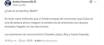 Andrés Forero insistió en que existen indicios de patrones atípicos en municipios con problemas de orden público - crédito @AForeroM/X