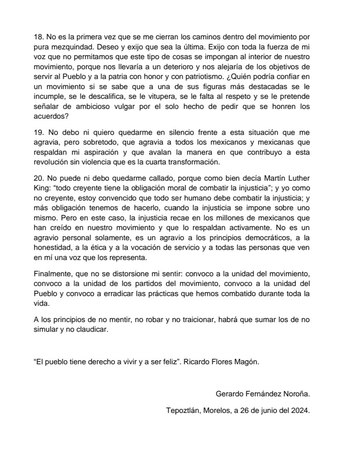 Fernández Noroña mandó una carta