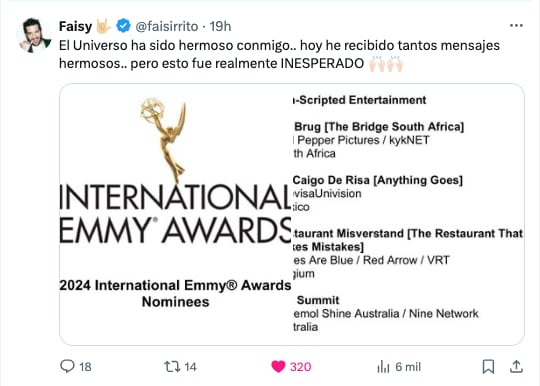 Faisy se enteró de la nominación el día de su cumpleaños, lo que convirtió la celebración en un momento aún más especial