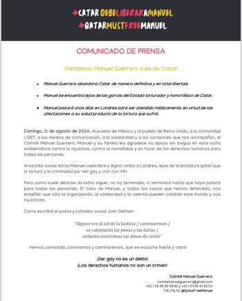 Comunicado oficial sobre la liberación