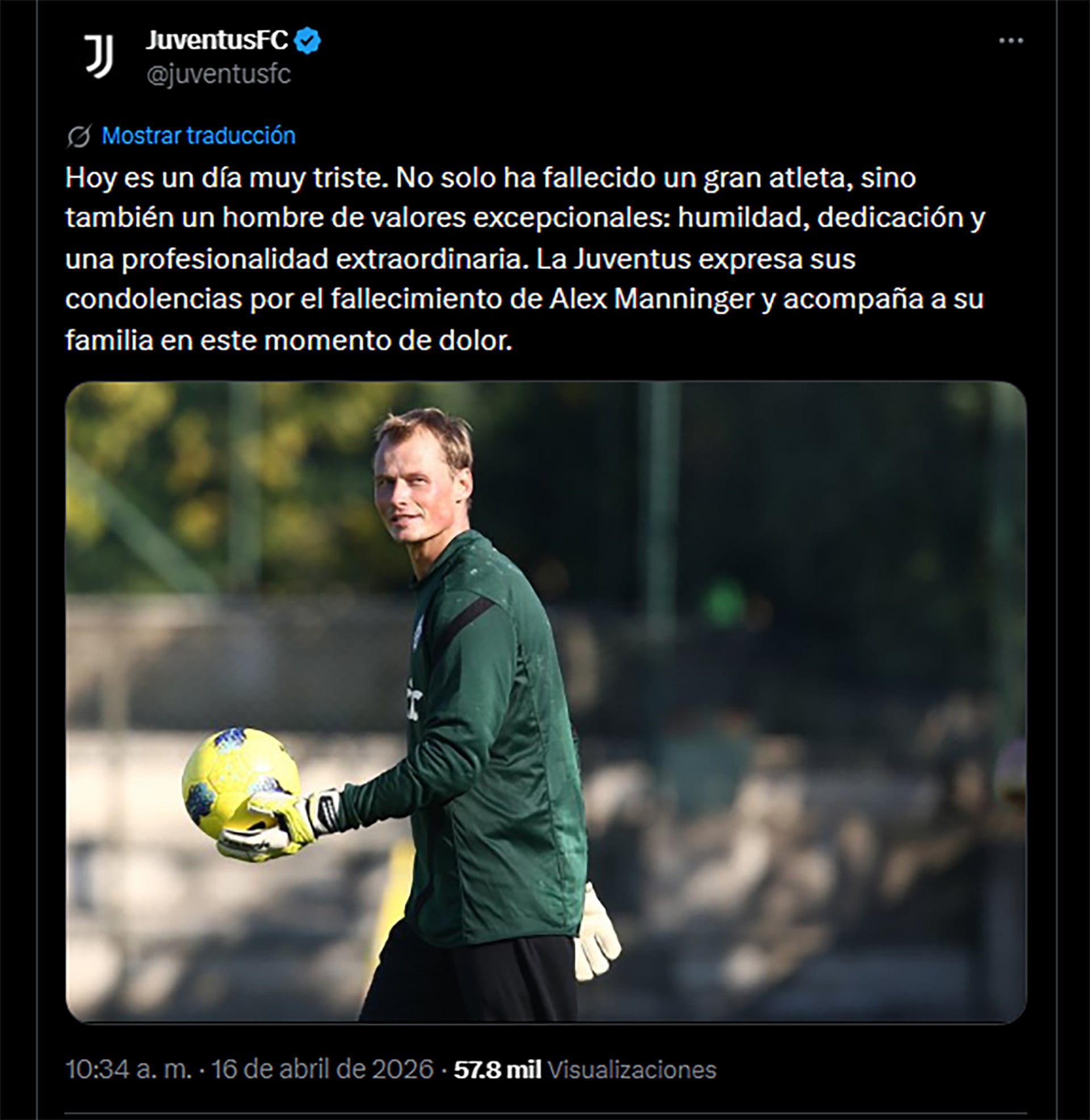 Alex Manninger, ex arquero de Juventus, fue recordado por el club italiano con un sentido mensaje tras su muerte