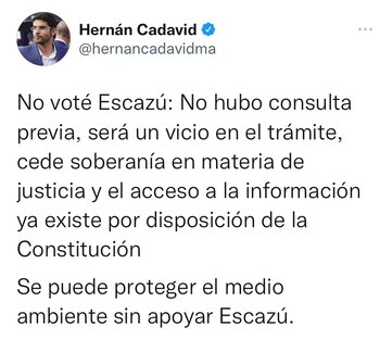 Tuit de Hernán Cadavid sobre