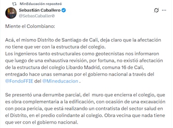 La Secretaría de Gestión del Riesgo de Cali ordenó la suspensión preventiva de las excavaciones vecinas y avanza en la estabilización del terreno - crédito @SebasCaballer0/X