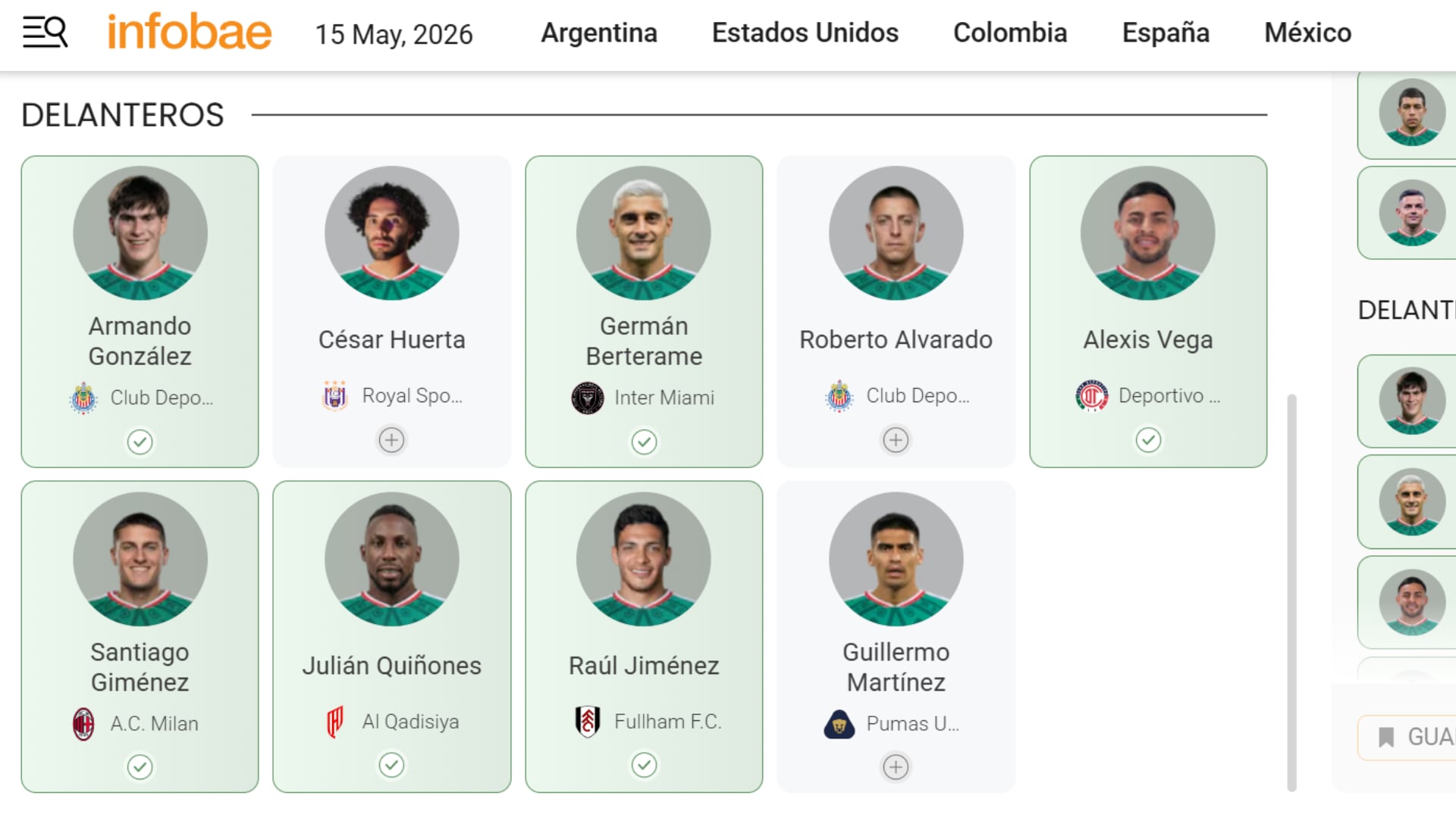 México se alista para debutar en la Copa Mundial 2026, arma tu selección ideal con Infobae. (Captura de pantalla)