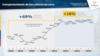 El Ministerio de Defensa reportó la incautación de cerca de 3.300 toneladas de clorhidrato de cocaína entre 2022 y 2026 - crédito @mindefensa / X
