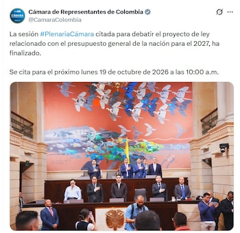 La sesión de la Plenaria de la Cámara de Representantes quedó citada pra el lunes 19 de octubre - crédito @CamaraColombia/X
