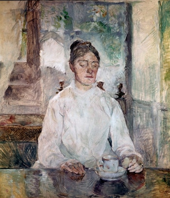 la condesa Adèle de Toulouse Lautrec, desayunando en el Château de Malromé. Pintura de Henri de Toulouse-Lautrec