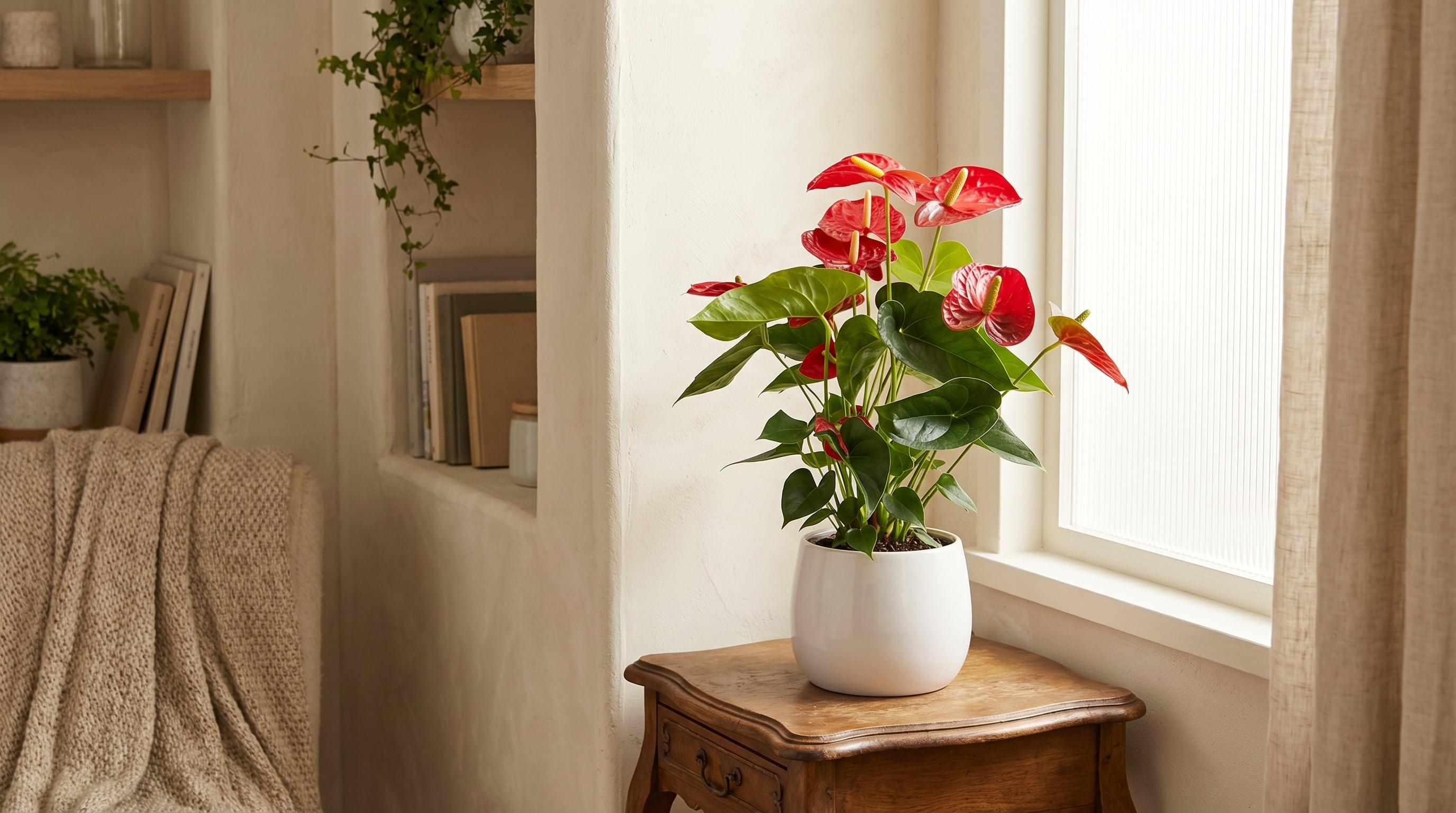 El anthurium puede sostener su “floración” gran parte del año si cuenta con calor, humedad ambiental y buena luz indirecta, y su espata colorida es el rasgo más reconocido. (Imagen Ilustrativa Infobae)