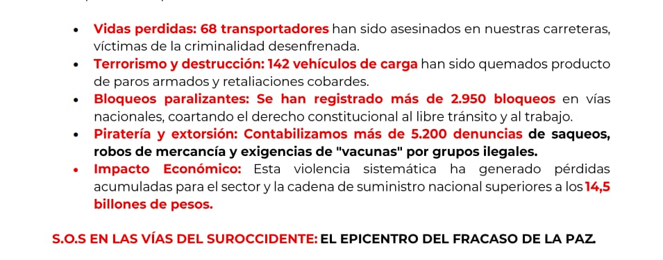 Este es el reporte presentaod por la asamblea - crédito Asamblea Nacional del Transporte