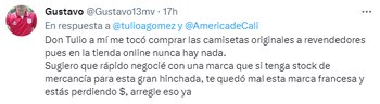 Los hinchas del América le piden más camisetas a Tulio Gómez.