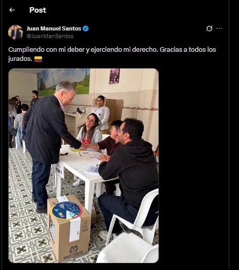 Mensaje del expresidente Juan Manuel Santos - crédito @JuanManSantos/X