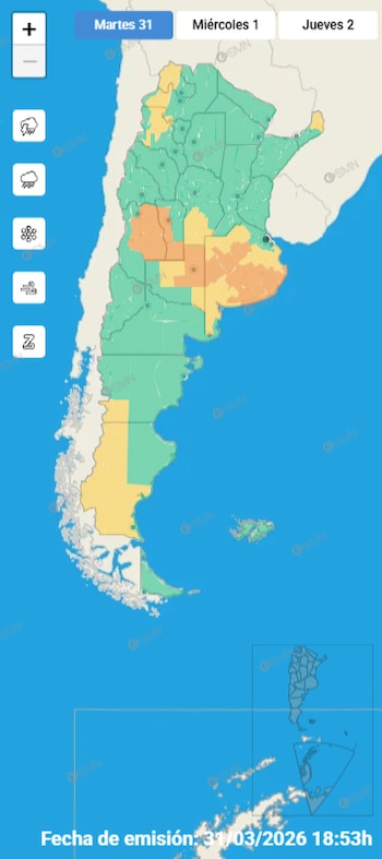 El Servicio Meteorológico Nacional emitió alerta naranja por lluvias abundantes en Mendoza, San Luis, La Pampa y el sur de Buenos Aires