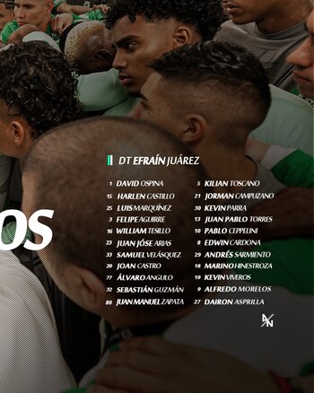 Lista de convocados de Nacional para el partido contra Millonarios - crédito @nacionaloficial/X