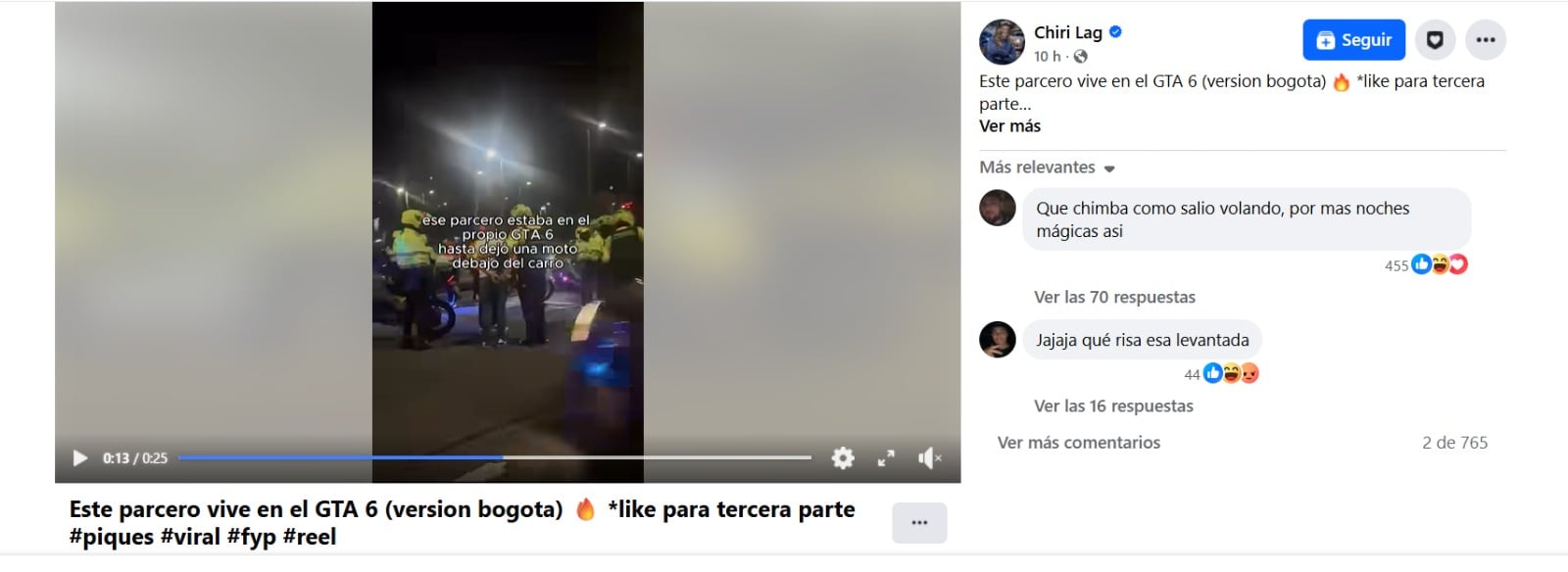 Un informe oficial determinó que la grabación corresponde a un caso previo de carreras ilegales, descartando cualquier asociación con la reciente presencia del creador de contenido en la Casa de Nariño - crédito captura de pantalla Chiri Lag / Facebook