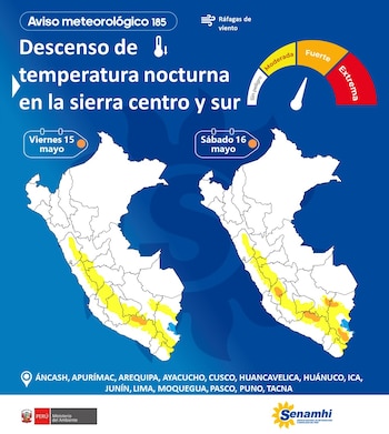 Temperaturas bajo cero y ráfagas de viento afectarán a 14 regiones del país, advierte Senamhi. (Foto: X/@Senamhi)