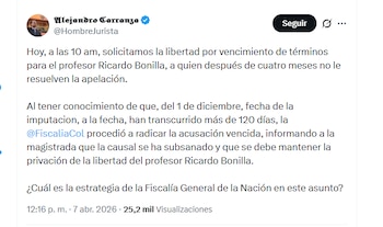 El abogado Alejandro Carranza informó que en la audiencia que se llevó a cabo el 7 de abril, pidió la libertad del exministro Ricardo Bonilla - crédito @HombreJurista/X