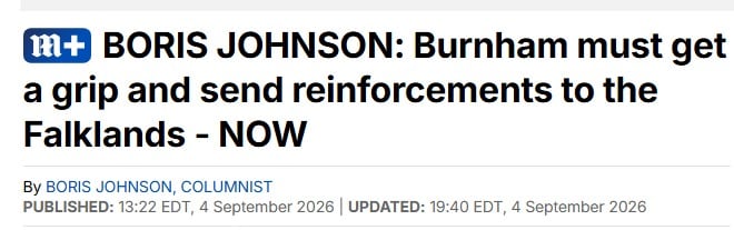 El pedido del ex premier británico, en su columna de opinión, para que Burnham refuerce la seguridad en las Islas Malvinas (Daily Mail)