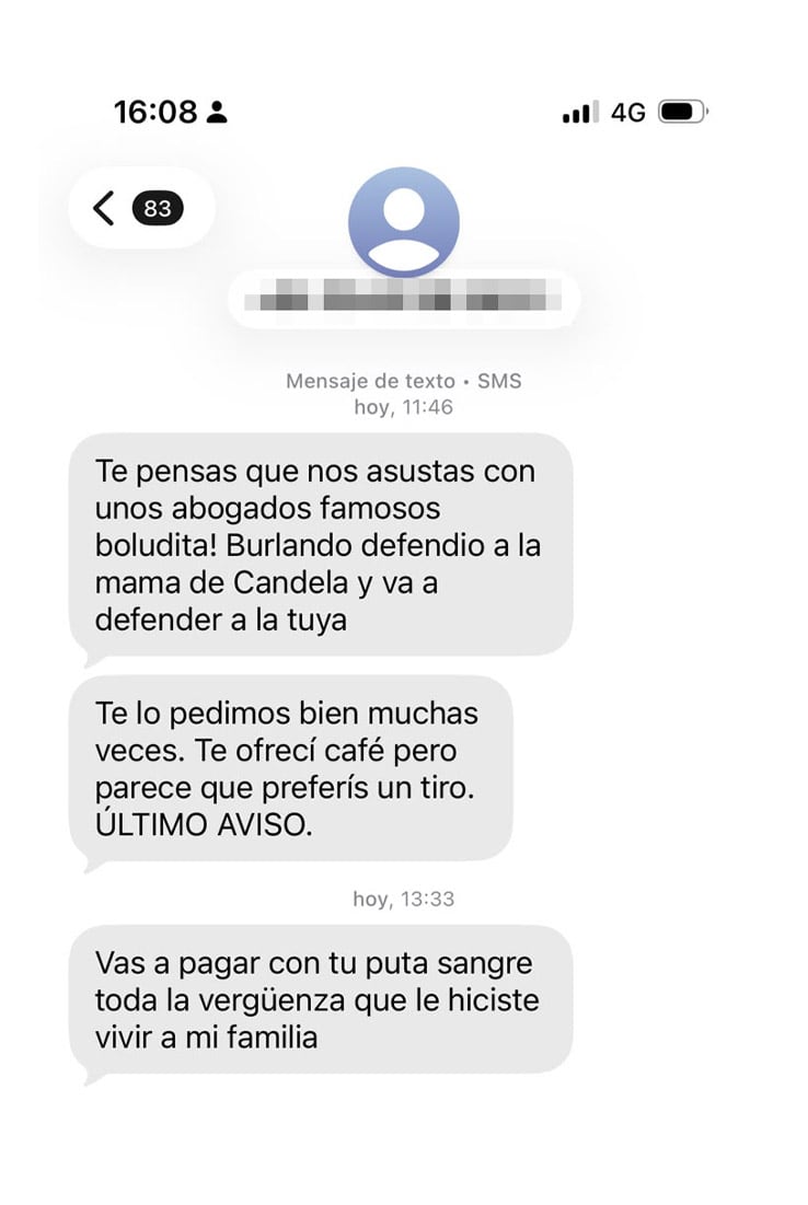 Uno de los mensajes amenazantes que recibió Verónica