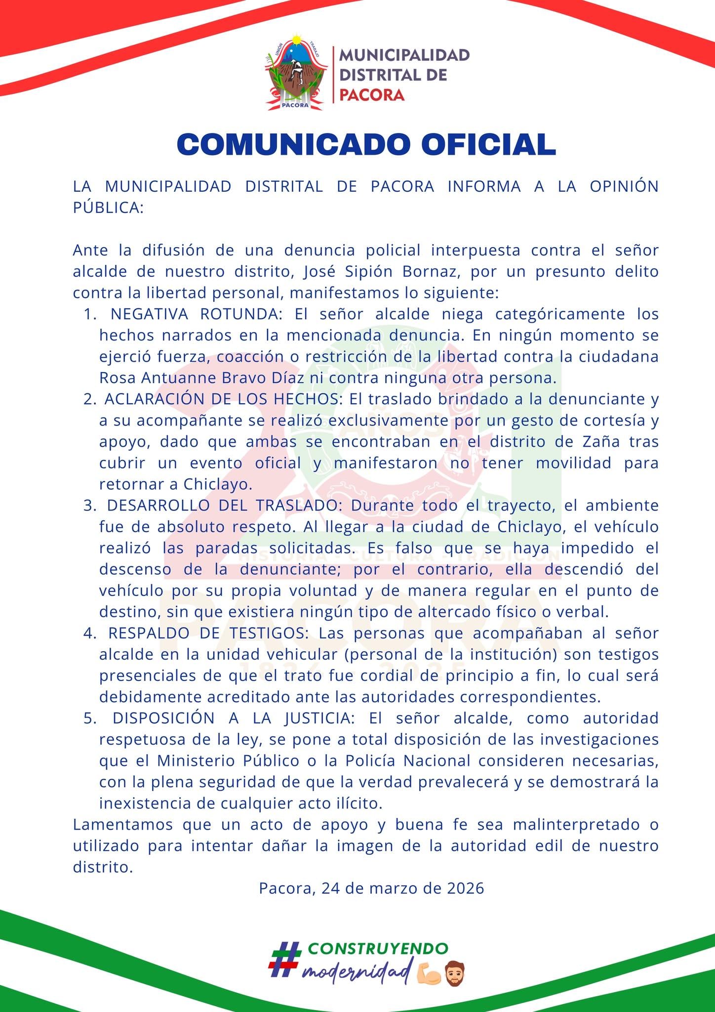 Comunicado: Facebook / José Luis Sipión Bornaz