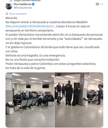 Misión de bomberos rescatistas de Medellín no pudieron entrar a territorio venezolano - crédito @FicoGutiérrez/X