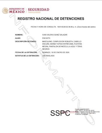 Ficha de la detención de